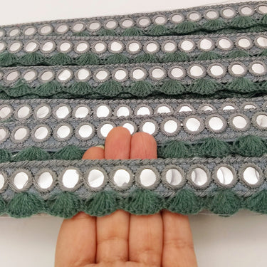 Grey Fringe Trim With Mirrors, Boho, Bohemian Trim